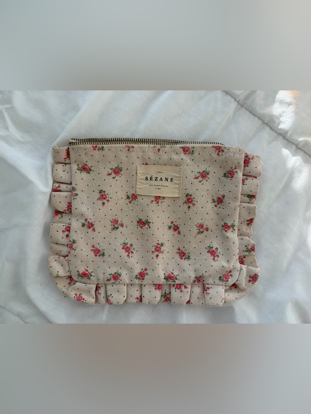 Sezane Paris Linen Floral Makeup Pouch